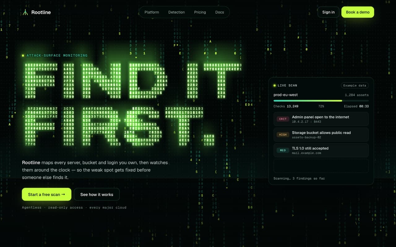 Code-rain headline that assembles itself (Canvas 2D)