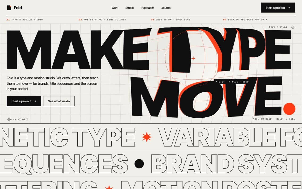 Kinetic type poster with cursor warp (WebGL)