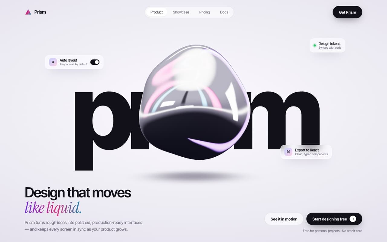 Liquid chrome hero with a morphing 3D blob