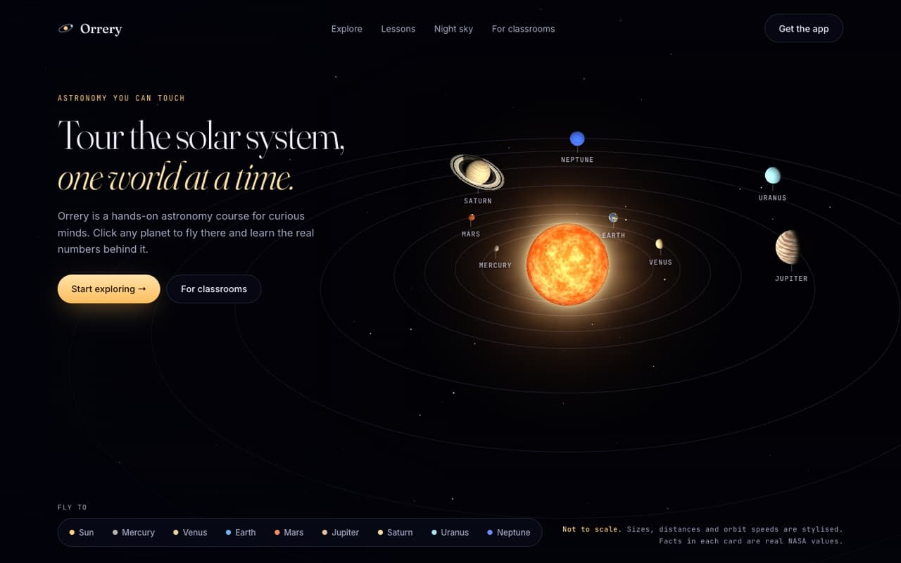 Interactive 3D solar system with real planet facts