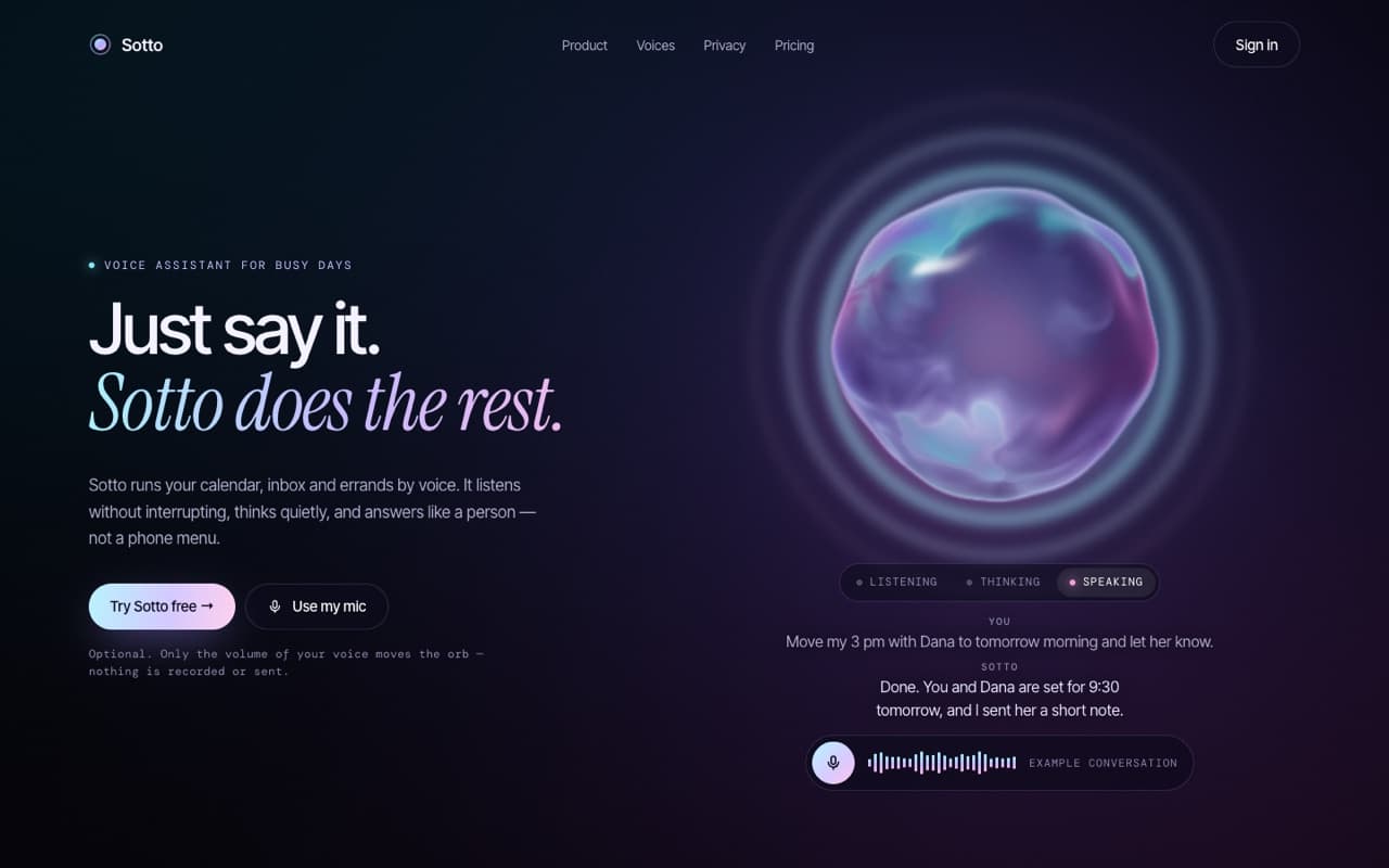 Liquid voice orb that listens, thinks and speaks (WebGL)